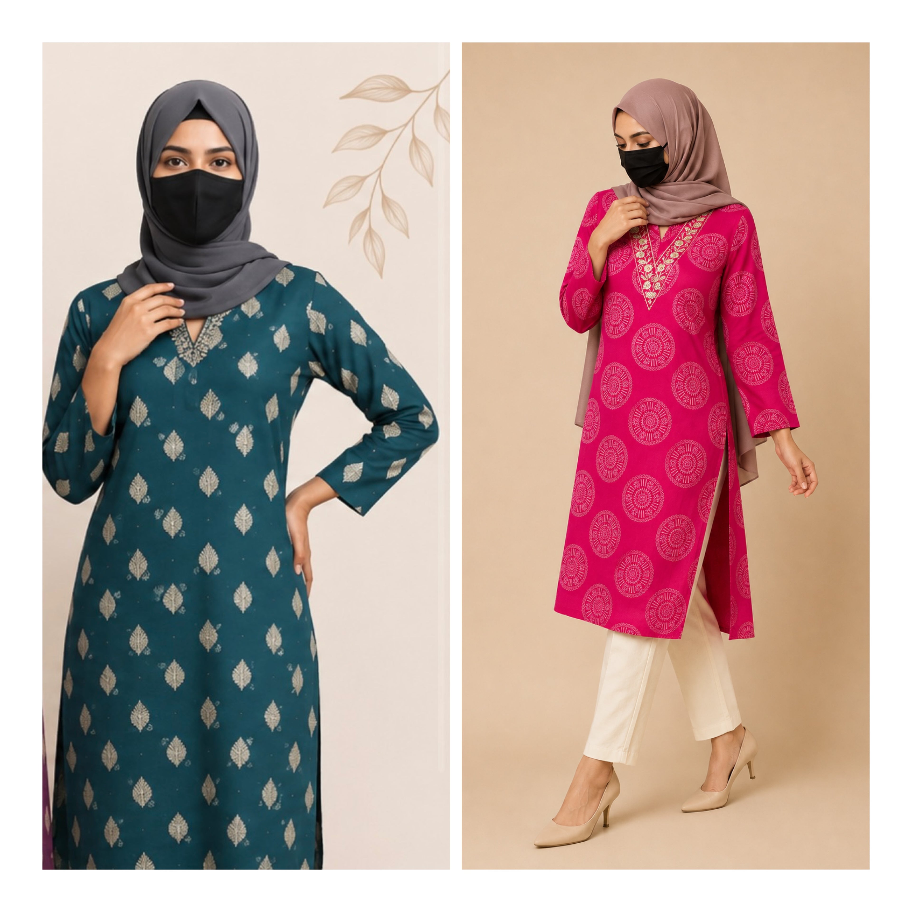 💕 V-Neck Embroidery Kurti Combo – 2 Kurtis