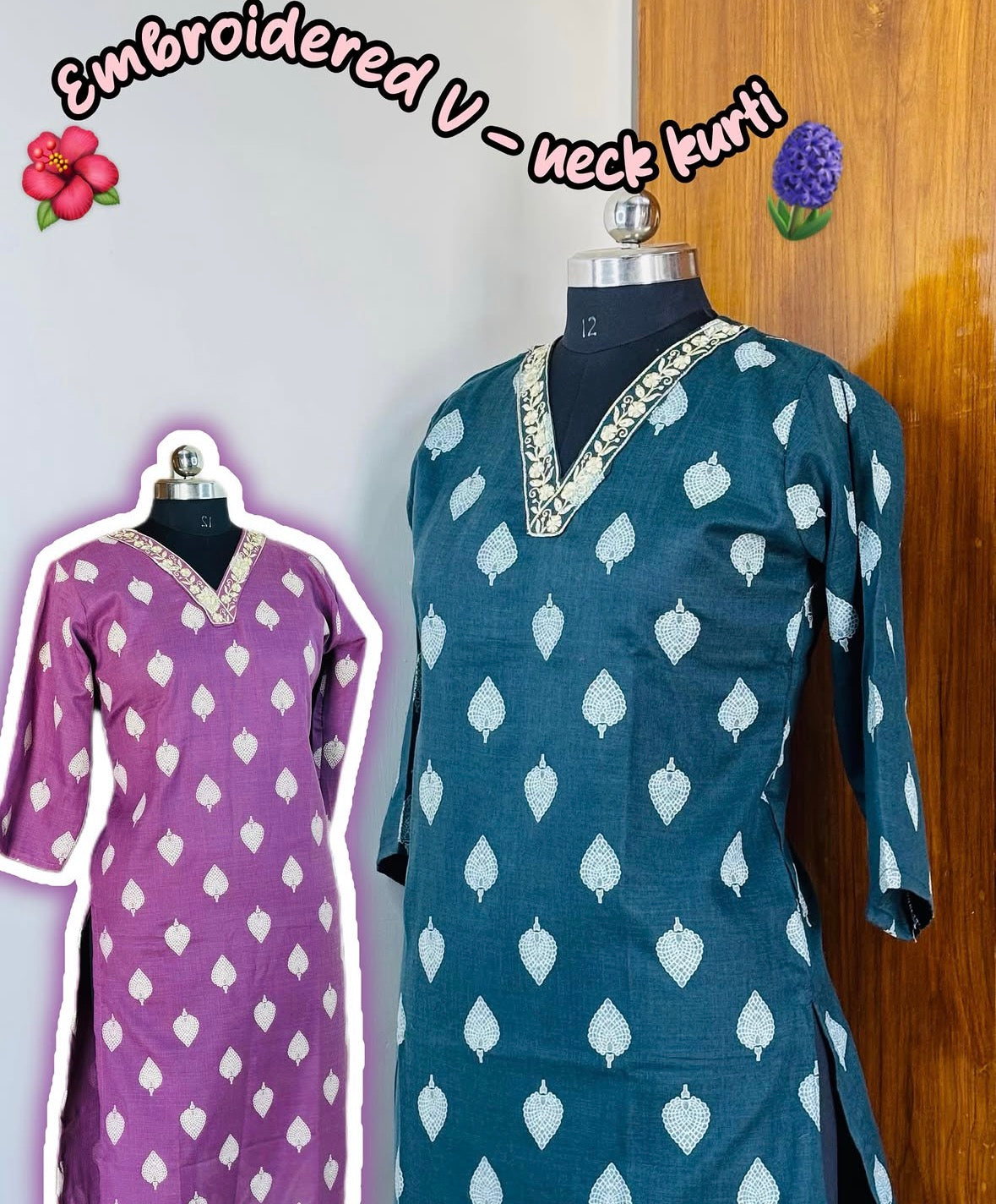 V neck embroidered kurti