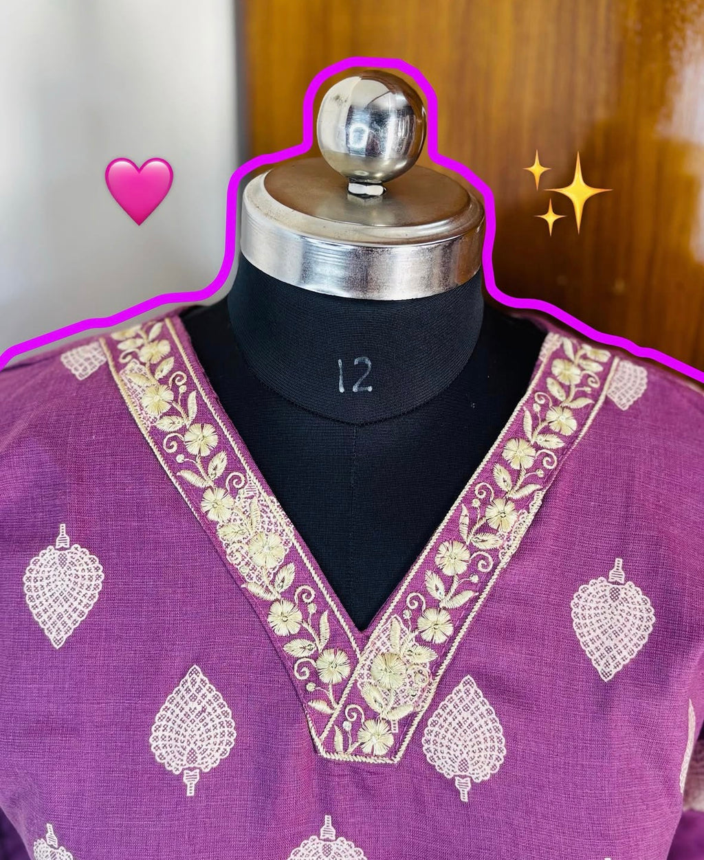 V neck embroidered kurti